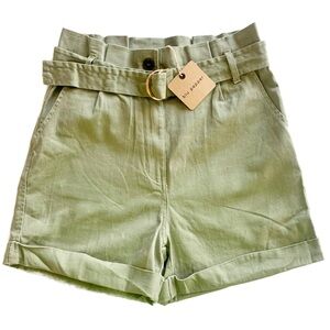 Blu-pepper High Waisted Blue Paper Bag Removable Belt Shorts Sz S